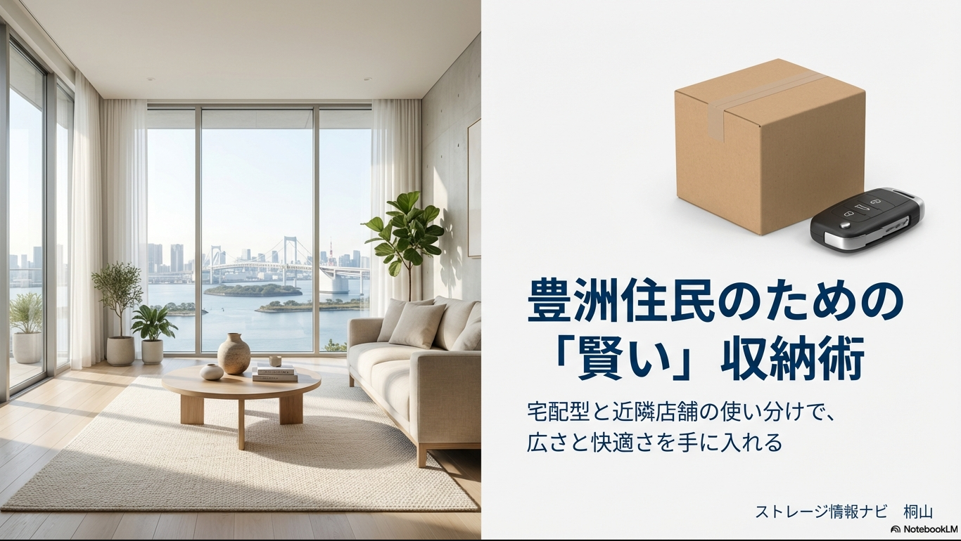 豊洲のタワーマンションからの眺望と賢い収納術のタイトルスライド