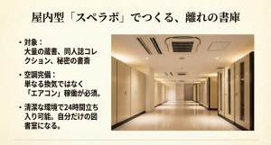 空調完備で清潔な屋内型トランクルーム「スペラボ」の内観イメージ