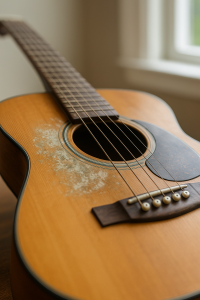 湿気とカビに侵されたギターのイメージ