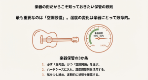楽器保管における空調設備の重要性と最適湿度40-50%の目安