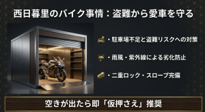 西日暮里エリアでのバイク盗難対策としての屋内型ガレージのイメージ