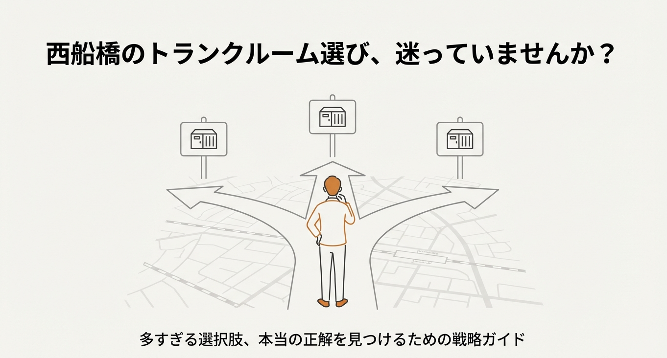 西船橋でハローストレージなどのトランクルーム選びに迷っているイメージ