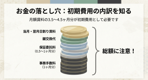 賃料の3.5〜4.5ヶ月分が必要となる初期費用の内訳グラフ