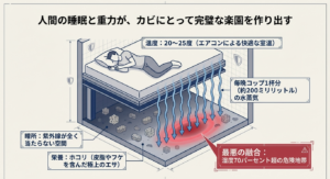 睡眠による水蒸気や温度、ホコリがベッド下でカビを増殖させる条件