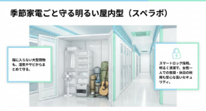 季節家電も守る明るく清潔な屋内型トランクルームのスペラボ