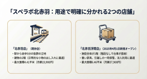 スペラボ北赤羽:用途で明確に分かれる2つの店舗