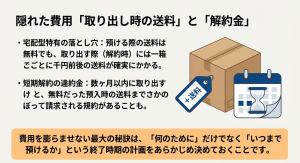 隠れた費用である取り出し時の送料と解約金