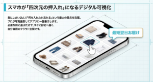 プロが写真撮影した預け入れアイテムをアプリで一覧表示し、必要な時に最短翌日で自宅へ届けるデジタル可視化サービス